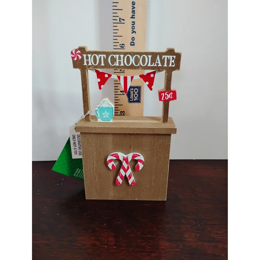 Sleigh Bell Bistro Hot Cocoa Bar Decor Set Sign Cookie Jar Miniature Stand 3pc